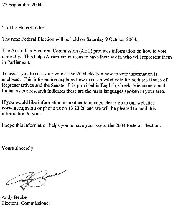 Appendix F: Letter to selected households in Port Adelaide