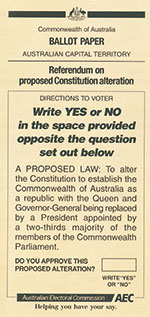 Ballot Paper example, Queensland, republic question