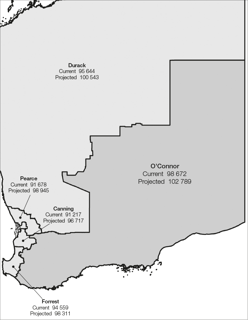 The proposed Division of O’Connor is surrounded by the Divisions of Canning, Durack, Forrest and Pearce